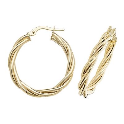 James Moore TH ER1006-20 9k Yellow Gold Hoop Twist Earrings Jewellery