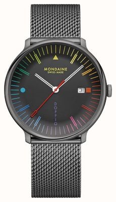 Mondaine Doppio Bauhaus Inspired (41mm) Black Dial / Black PVD Stainless Steel Mesh Bracelet MLE.41221.SM
