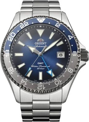 Orient Mens Automatic Blue Gradient Dial 24-Hour Rotating Bezel Stainless Steel Bracelet RA-BC0005L30B