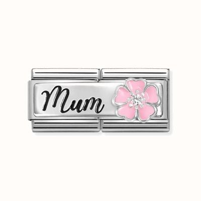 Nomination Composable DOUBLE Classic DETAILED Steel Enamel Pink Flower Mum 330734/18