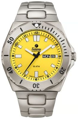 Tutima Glashütte M2 Seven Seas Automatic (44mm) Yellow Dial / Titanium Bracelet Watch 6151-10