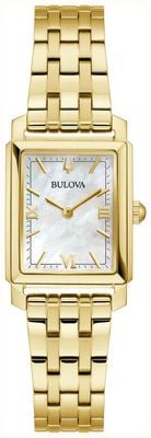 Bulova Women's Sutton (21mm) Rectangular Mother-of-Pearl Dial / Gold-Tone Stainless Steel Bracelet 97L177