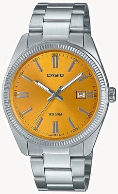 Casio MTP Series Analogue Quartz (38.5mm) Saffron Yellow Sunray Dial / Stainless Steel Bracelet MTP-1302PD-9AVEF