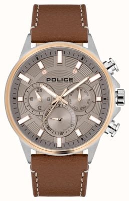 Police KISMET Quartz Chronograph (47.5mm) Grey Dial / Brown Leather Strap PEWJF2195142