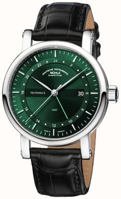 Mühle Glashütte Teutonia II GMT Automatic (41mm) Forest Green Sunray Cut Dial / Black Leather Strap M1-33-96-200-LB-I