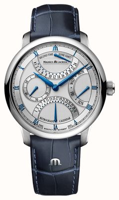 Maurice Lacroix Masterpiece Triple Retrograde Manufacture (43mm) Silver Clous de Paris Dial / Blue Leather Strap MP6538-SS001-110-1