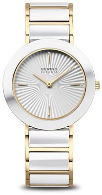 Bering Classic Ceramic (34mm) Silver Sunray Dial / White Ceramic & Gold PVD Stainless Steel Bracelet 11435-758