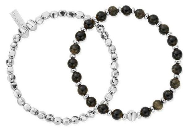 ChloBo SBSETGOM MAN Golden Obsidian Style Set of 2 Bracelets Jewellery