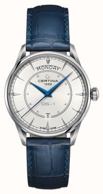 Certina Men's DS-1 Day Date (40mm) White Dial / Blue Leather Strap C0294301601100