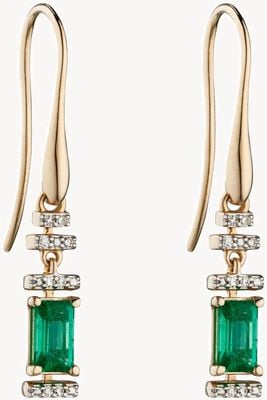Elements Gold 9k Yellow Gold Emerald and Diamond Deco Drop Earrings GE2304G