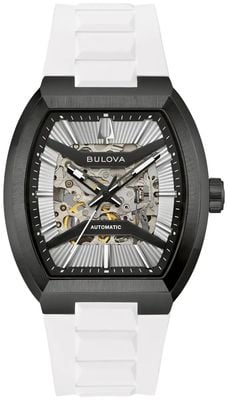 Bulova Maquina Automatic (40mm) Black Skeleton Dial / White Rubber Strap 98A345