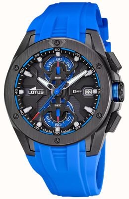 Lotus Vortex Quartz Chronograph (44mm) Black & Blue Dial / Blue Rubber Strap L18943/2