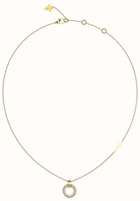 Guess Women's Circle Lights Gold Plated Pavé Circle Necklace 16-18" UBN03159YG