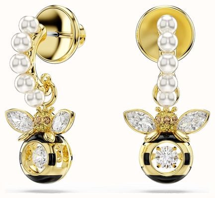 Swarovski Idyllia drop earrings Crystal pearl, Mixed cuts, Bee, Multicoloured, Gold-tone plated 5742678