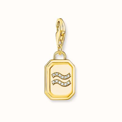 Thomas Sabo Gold-plated Charm Pendant Zodiac Sign Aquarius With Zirconia 2155-414-39