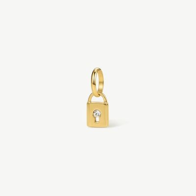D.LOUISE Gold Tone White Stone Mini Padlock Charm CH-38