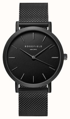 Rosefield Mercer (38mm) Black Dial / Black-Plated Stainless Steel Mesh Bracelet MBB-M43