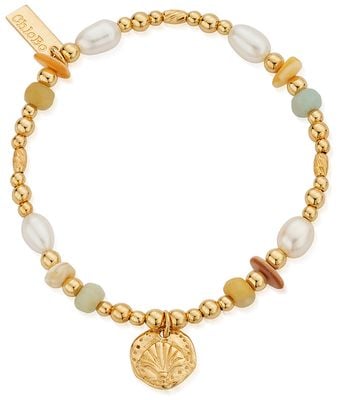 ChloBo TREASURES OF BALI Golden Sands Pearl Charm Bracelet - 18ct Gold Plated GBAPS3527
