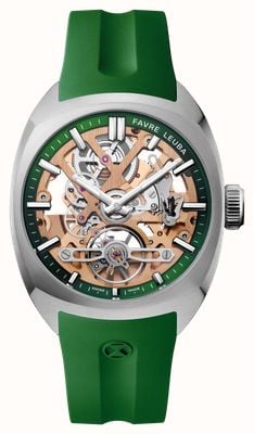 Favre Leuba Chief Skeleton Automatic (40mm) 4N18 Gold Skeleton Dial / Green Rubber Strap 00.20105.103.03.303