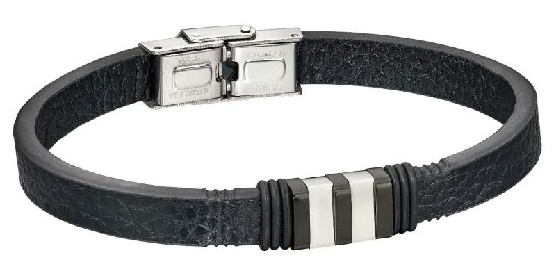 Fred Bennett B5202 MEN'S BLACK LEATHER BRACELET 21.5CM Jewellery