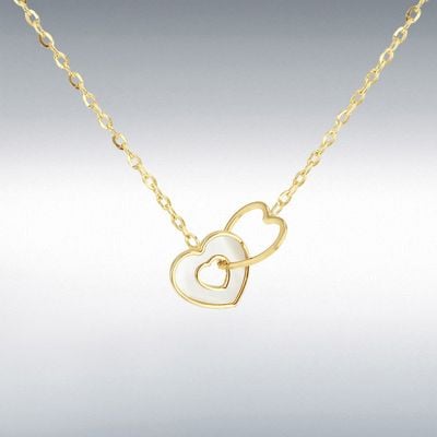 IBB 9ct Yellow Gold, Mother of Pearl, Ladies, Linked Hearts Necklace 1.19.1530