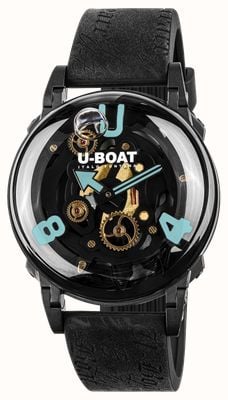 U-Boat U-65 PVD Turquiose (44mm) Black Skeleton Dial / Black Vintage-Style Silicone Strap 3353