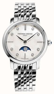 Frederique Constant Slimline Diamond Moonphase (30mm) Mother-of-Pearl Dial / Stainless Steel Bracelet FC-206MPWD1S6B