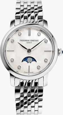 Frederique Constant Slimline Diamond Moonphase (30mm) Mother-of-Pearl Dial / Stainless Steel Bracelet FC-206MPWD1S6B