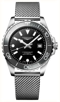 LONGINES HydroConquest Automatic (42mm) Black Lacquered Dial / Stainless Steel Mesh Bracelet L37884706