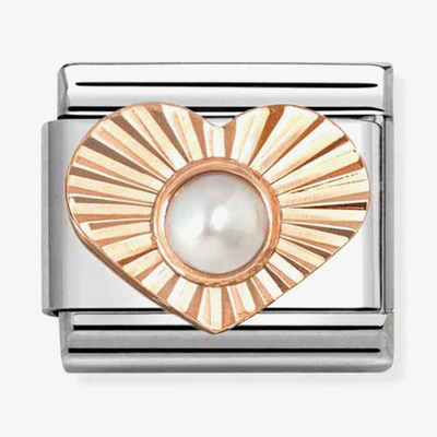Nomination Composable Classic PIETRE CUORE DIAMANTATO, In Acciaio E Oro 375 PERLA BIANCA 430516/13