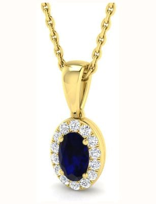 9ct Yellow Gold Diamond And Sapphire Oval Necklace SP5968(BS1-YG)