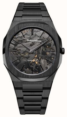 D1 Milano Ultra Thin Black DLC (40mm) Black & Gold Carbon Dial / Black PVD Stainless Steel Bracelet UTBJ31