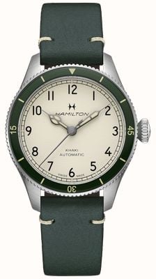 Hamilton Khaki Aviation Pilot Pioneer Automatic (38mm) Eggshell-White Dial / Green Leather Strap H76255810
