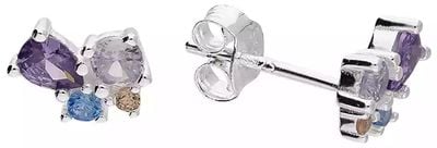 Silver Pink/Purple/Blue Cubic Zirconia Stud Earrings H5156/C
