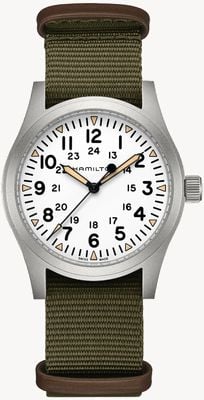 Hamilton Khaki Field Mechanical (42mm) White Dial / Green NATO Strap Watch H69529913