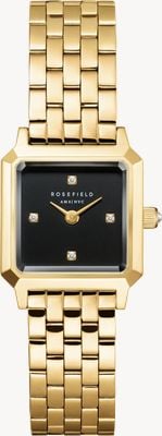 Rosefield Boxelle (19.5mm) Black CD Sunray Dial / Gold-Plated Stainless Steel Bracelet BBGSG-B08