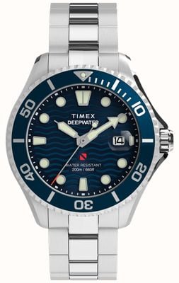 Timex Deepwater Meridian 200 (44mm) Blue Wave Dial / Stainless Steel Bracelet TW2W81900