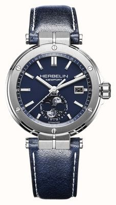 Herbelin Newport Moonphase Automatic (40.5mm) Blue Dial / Blue Leather Strap 2889A15LBL