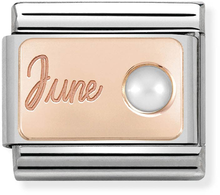 Nomination Classic June Birthstone Pearl 9ct Rose Gold & Steel Charm 430508/06