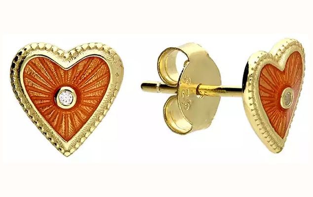 James Moore CME Silver Gold Plated Enamel Heart Stud Earrings H4944/Y