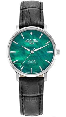 Roamer Women's Valais (32mm) Green Mother-of-Pearl Dial / Black Leather and Steel Mesh Strap Set 989847 41 70 05