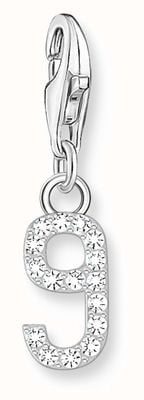 James Moore TH Silver Charm Pendant Number 9 With Cubic Zirconia 2133-051-21