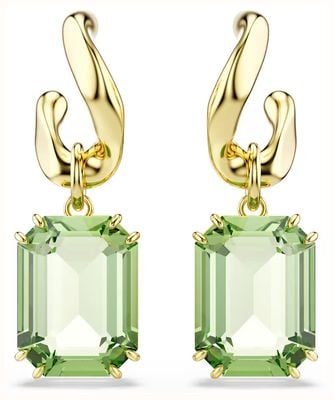 Swarovski Millenia drop earrings, Octagon cut, Green, 18K gold finish 5756151