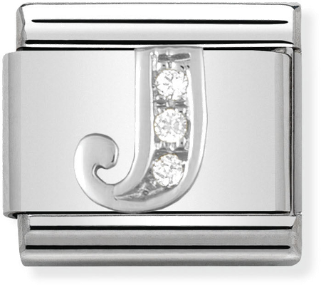 Nomination Classic Letter J Sterling Silver & Steel Cubic Zirconia Charm 330301/10