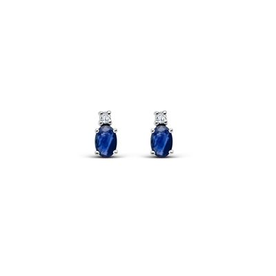 James Moore TH 9ct White Gold Oval Sapphire Diamond Stud Earrings ED249WS