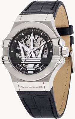 Maserati Potenza Automatic (42mm) Skeleton Dial / Black Leather Strap R8821108052
