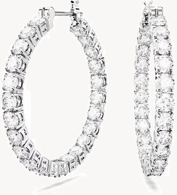 Swarovski Matrix Hoop Earrings Round cut, White, Rhodium plated 5647715