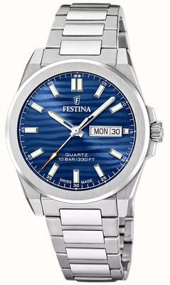 Festina Swiss Made Dune Day/Date Quartz (39.8mm) Blue Wave Dial / Stainless Steel Bracelet F20073/3