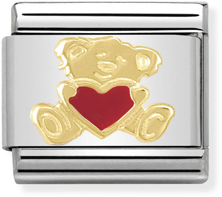 Nomination Classic Bear With Heart 18ct Gold & Steel Enamel Charm 030253/32