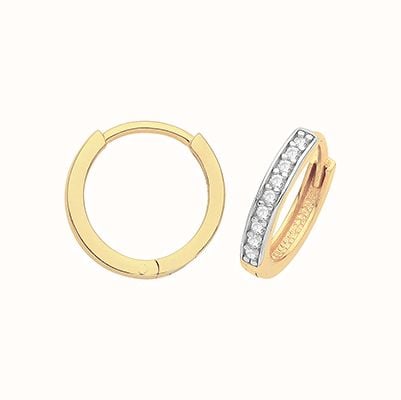 James Moore TH 9ct Yellow Gold Hinged Cubic Zirconia Set Hoops ER001-08